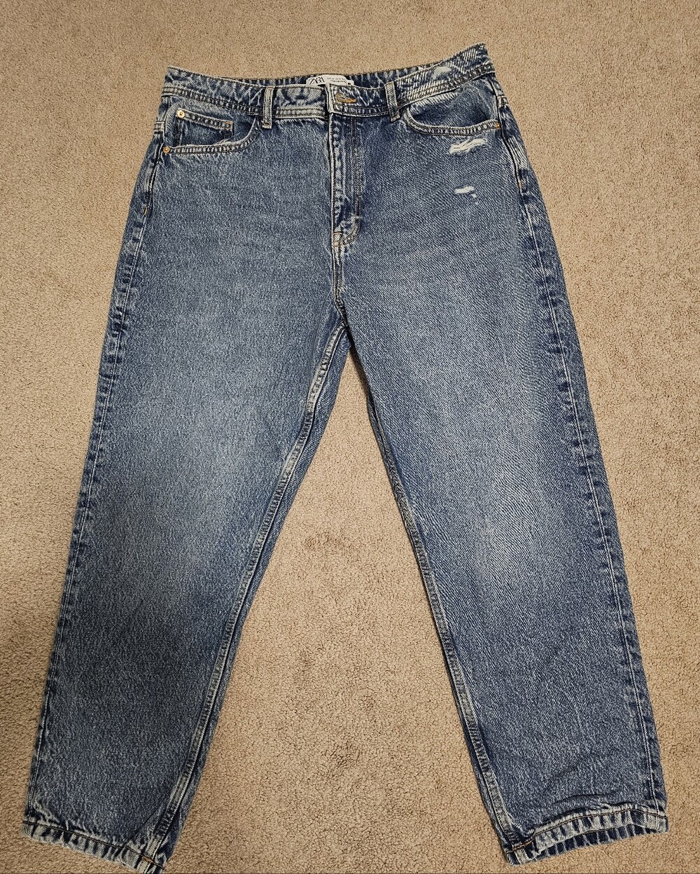 ZARA High-Rise Washed Blue Women's Jeans Mom Fit Ankle Length 100% Cotton Sz 14.